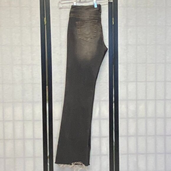 True Religion Becca Big T Bootcut Jeans Black 29 Low Rise Raw Hem Distress Faded - Picture 6 of 13